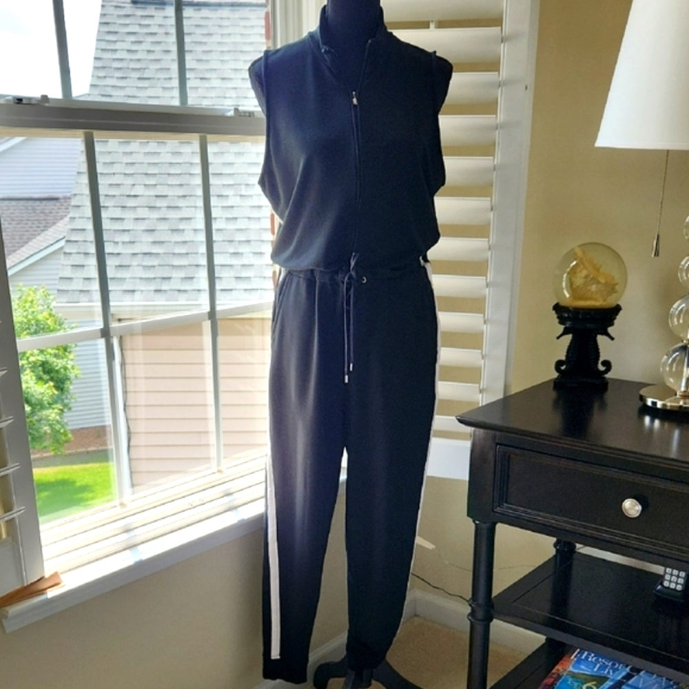 Lauren Ralph Lauren Black Sleeveless Jumpsuit with White Stripes